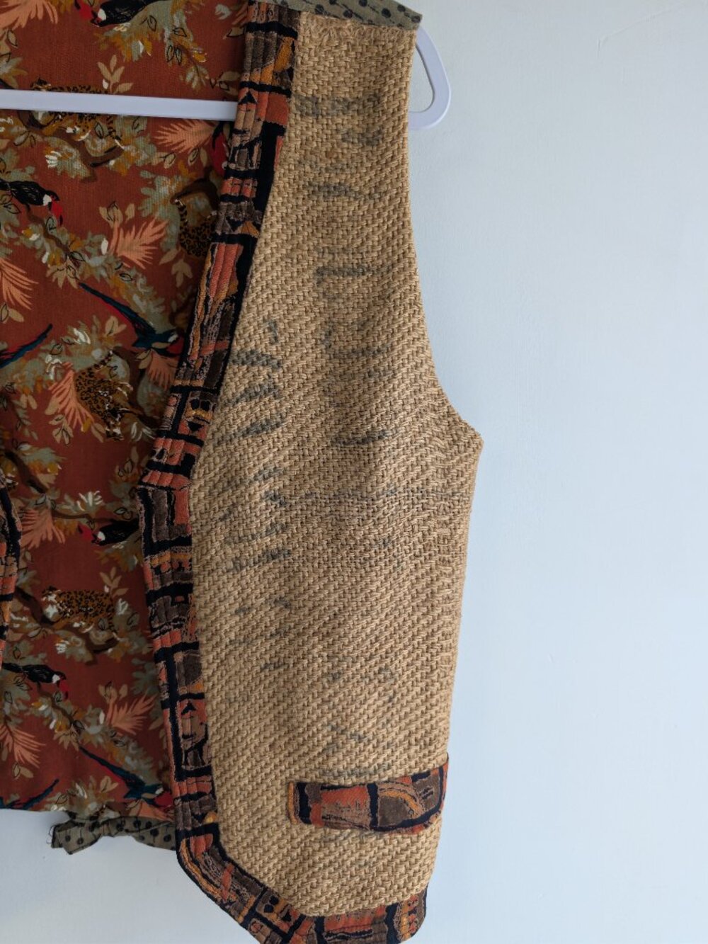 Handcrafted Upcycled Burlap Reversible Vest - Picture 2 of 11